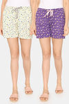 Rosaline Mystic Town Knit Cotton Shorts (Pack of 2) - White Purple — thumbnail 1